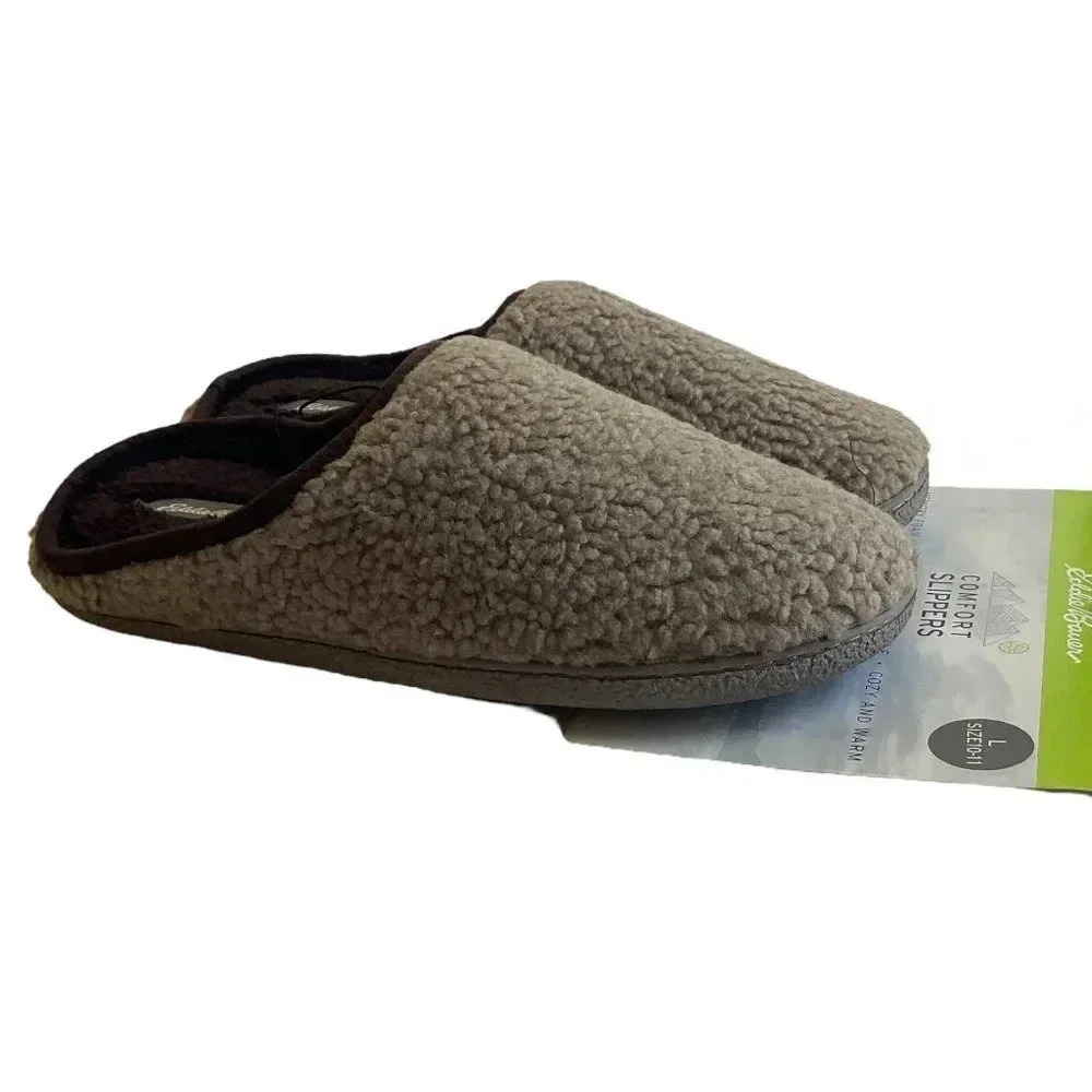 Eddie Bauer Mens Large 10-11 Bedroom House Slippers Taupe Brown Casey Vegan New - Picture 2 of 9